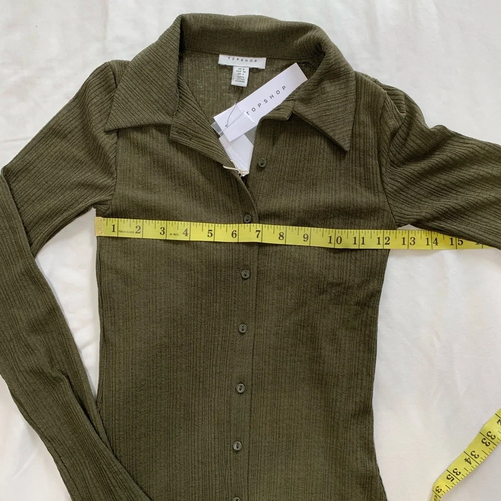 Top Shop Midi Dress Cardigan Style Button Down Ribbed Green NWOT - Picture 10 of 10